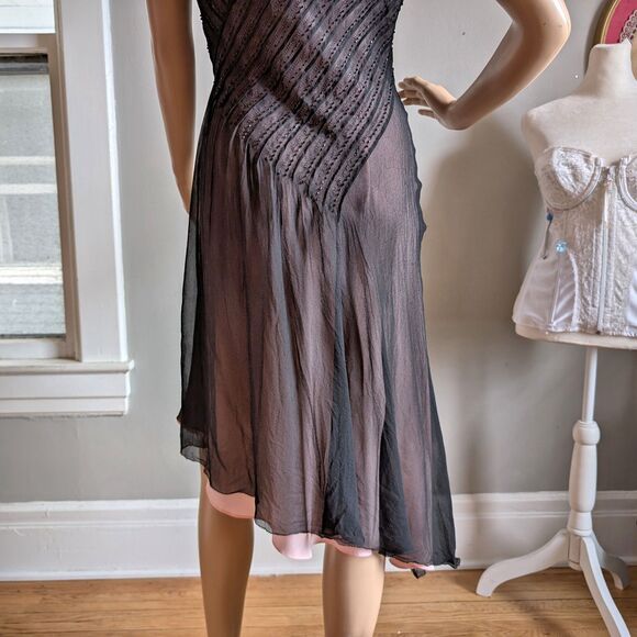 Vintage Y2K Adrianna Midi Dress Prom Beaded Silk Asymmetrical Fairycore 6 - Picture 10 of 13